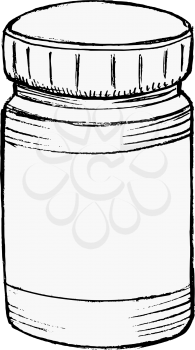 hand drawing, vector illustration of a bottle of medicine