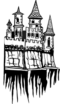 hand drawn, vector, cartoon illustration of castle