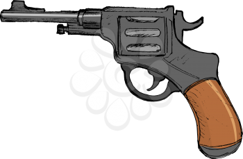 hand drawn, vector, cartoon image of revolver