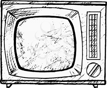 hand drawn, vector, sketch illustration of vintage TV set