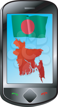 Mobile phone with flag and map of Bangladesh