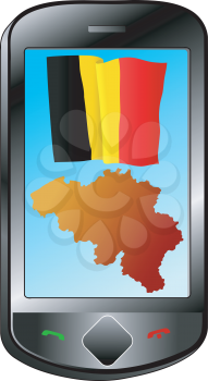 Mobile phone with flag and map of Belgium