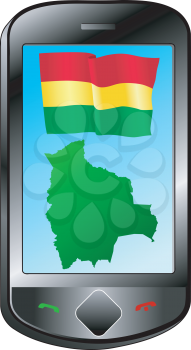 Mobile phone with flag and map of Bolivia