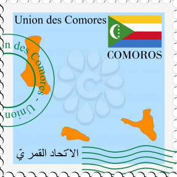 Image of stamp with map and flag of Comoros