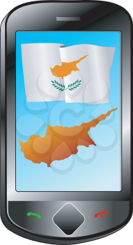 Mobile phone with flag and map of Cyprus