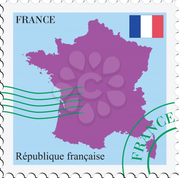 Image of stamp with map and flag of France