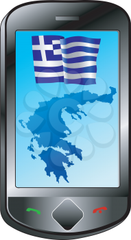 Mobile phone with flag and map of Greece