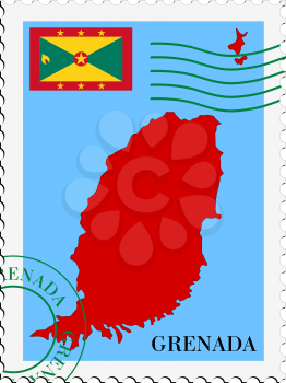 Image of stamp with map and flag of Grenada