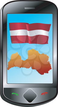 Mobile phone with flag and map of Latvia