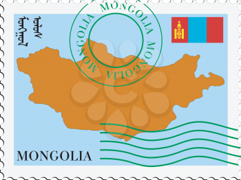 Image of stamp with map and flag of Mongolia