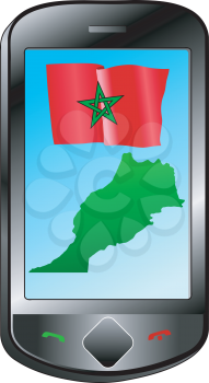 Mobile phone with flag and map of Morocco