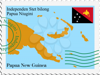 Image of stamp with map and flag of Papua New Guinea