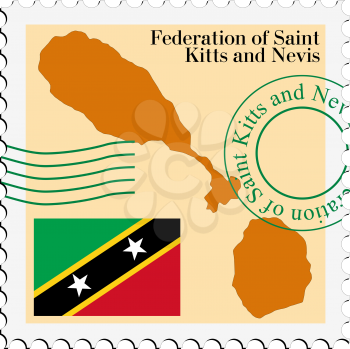 Image of stamp with map and flag of Saint Kitts and Nevis