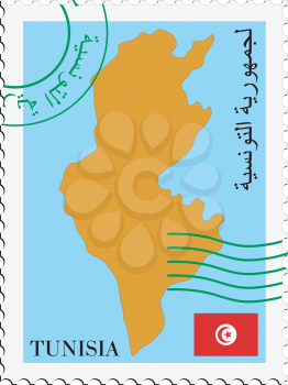Image of stamp with map and flag of Tunisia