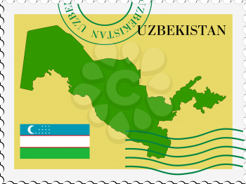 Image of stamp with map and flag of Uzbekistan