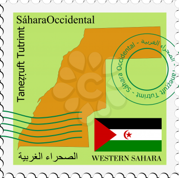 Image of stamp with map and flag of Western Sahara