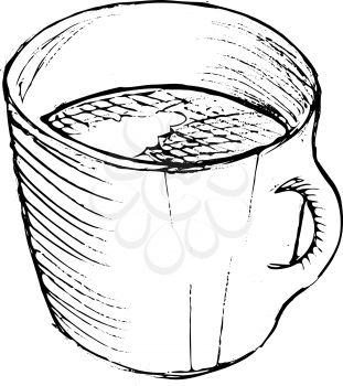 Hand drawn, vector, cartoon illustration of cup of coffee