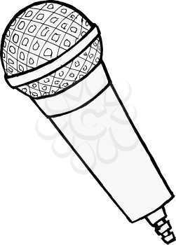hand drawn, cartoon, vector illustration of microphone