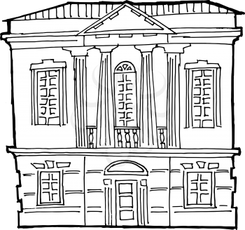 hand drawn, vector, sketch image of house in classical style