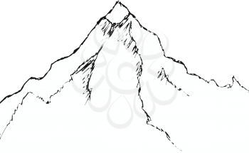 hand drawn, cartoon, sketch illustration of mountain