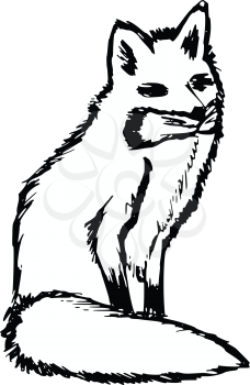 hand drawn, sketch, cartoon illustration of red fox