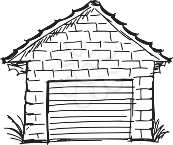 hand drawn, sketch, cartoon illustration of garage