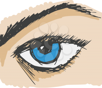 hand drawn, cartoon, sketch illustration of an eye