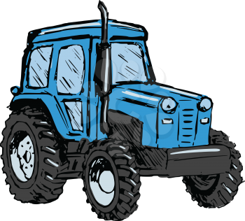 hand drawn, cartoon, sketch illustration of tractor