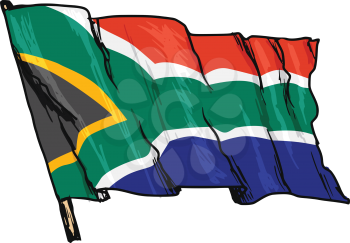 hand drawn, sketch, illustration of flag of South Africa