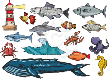 set of illustrations of marine life