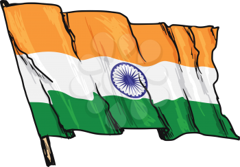 hand drawn, sketch, illustration of flag of India