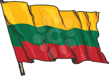 hand drawn, sketch, illustration of flag of Lithuania