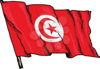 hand drawn, sketch, illustration of flag of Tunisia