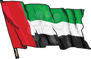 hand drawn, sketch, illustration of flag of United Arab Emirates