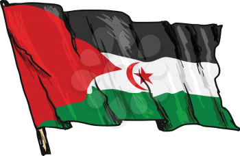 hand drawn, sketch, illustration of flag of Western Sahara