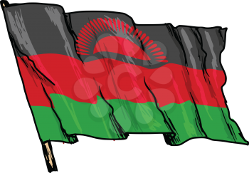 hand drawn, sketch, illustration of flag of Malawi