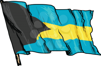 hand drawn, sketch, illustration of flag of Bahamas