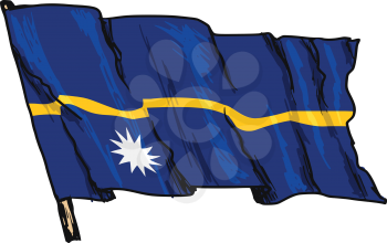 hand drawn, sketch, illustration of flag of Nauru
