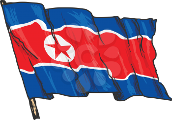 hand drawn, sketch, illustration of flag of North Korea