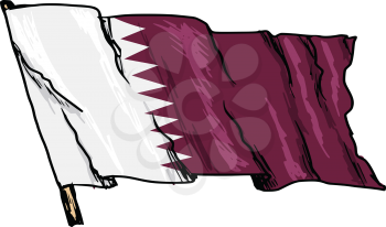 hand drawn, sketch, illustration of flag of Qatar