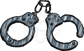hand drawn, doodle illustration of handcuffs