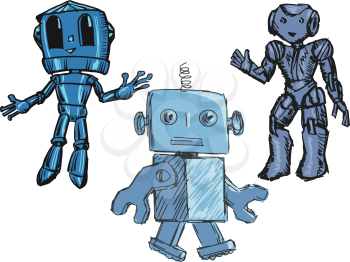 set of sketch illustration of cute robots