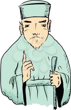 sketch, doodle illustration of Chinese wise man