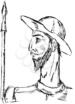 hand drawn, doodle illustration of Don Quixote