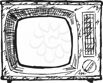 sketch, doodle illustration of vintage TV set