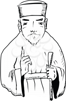 sketch, doodle illustration of Chinese wise man