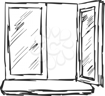 hand drawn, sketch, cartoon illustration of window
