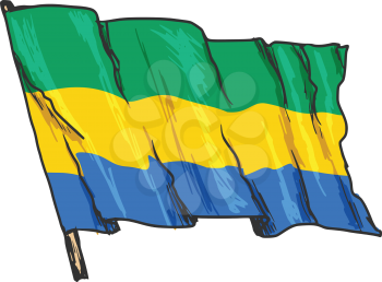 hand drawn, sketch, illustration of flag of Gabon