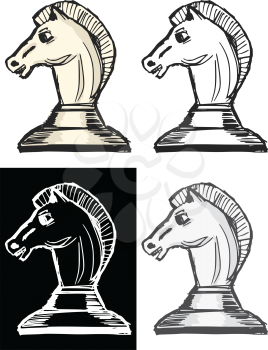 Editable vector illustrations in variations, knight - chess figure