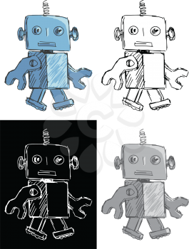 Editable vector illustrations in variations, children robot